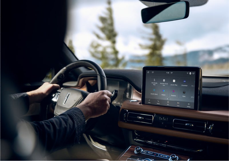 The center touch screen in a 2023 Lincoln Aviator® SUV is shown | Pilson Lincoln in Mattoon IL