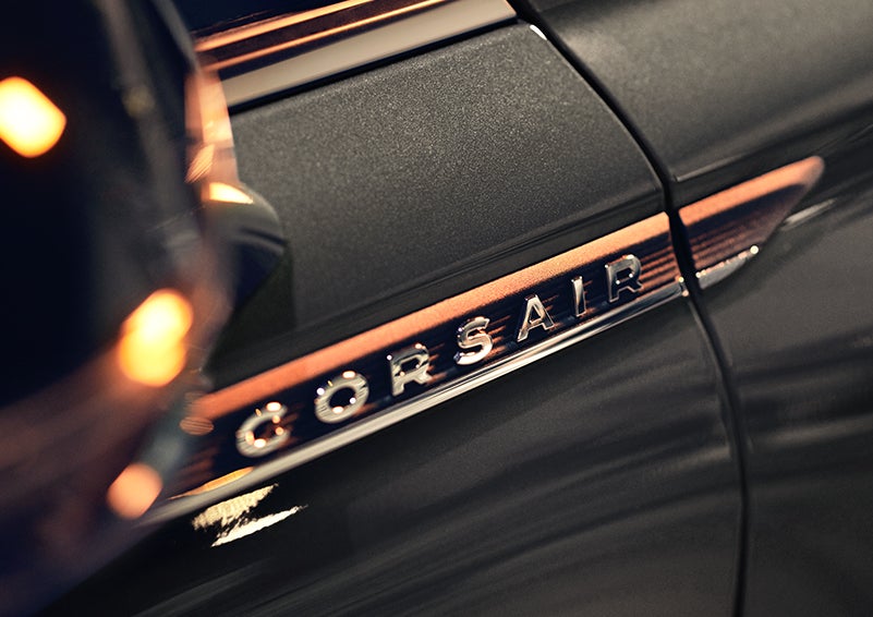 The stylish chrome badge reading “CORSAIR” is shown on the exterior of the vehicle. | Pilson Lincoln in Mattoon IL